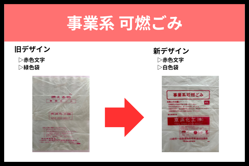 可燃ごみ新旧デザインの指定ごみ袋